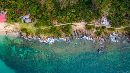Aerial View of the Beautiful Beach and Lush Landscape in Sapzurro, Chocó, Colombia