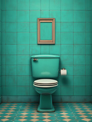 retro-style turquoise bathroom with a vintage toilet and tiled walls