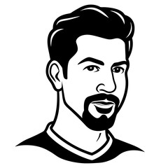 Obraz premium a simple line art portrait of a smiling man with a beard and short hair vector illustration