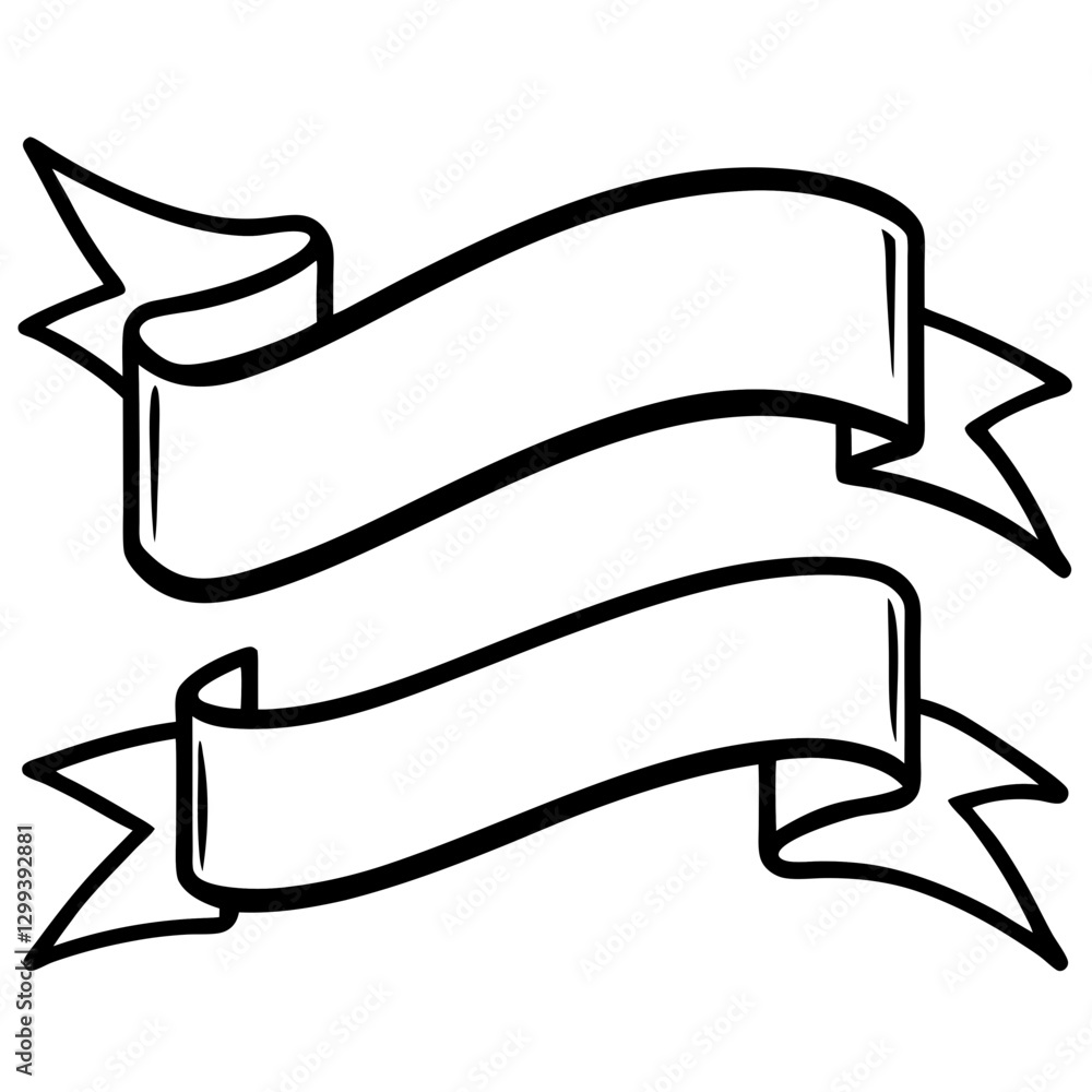 Poster two ribbons with blank space in the middle with a line art design. these banners are perfect for add