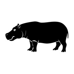 Obraz premium a silhouette of a hippo standing side view, perfect for illustrating a wildlife theme vector illustration