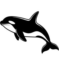 Obraz premium an artistic illustration of a killer whale swimming with sleek black and white body, set against a backdrop vector illustration