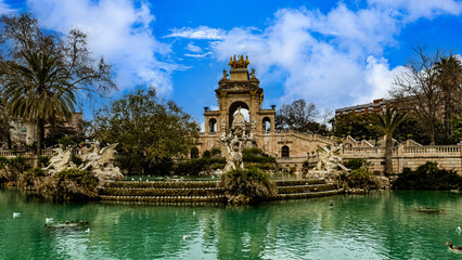 Cascada monumental.Beautiful evening view of winter Barcelona

