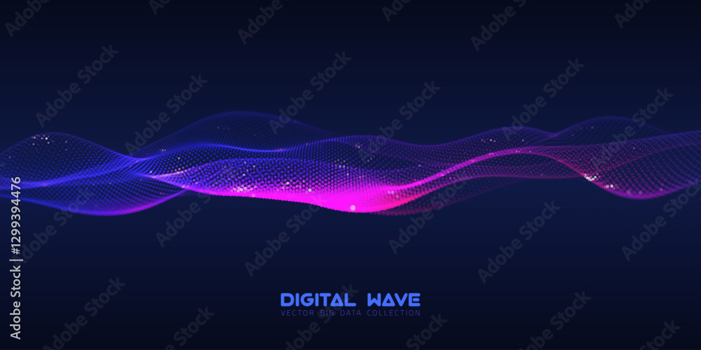 Poster abstract digital audio wave of particles with bokeh. futuristic ai technology. cyber data flow vecto