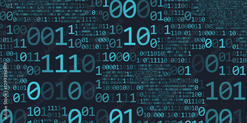 Poster Abstract binary code cloud background. AI learning on data cyber field. Futuristic digital technology.