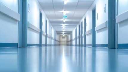 Obraz premium Long hospital corridor, sterile and clean.