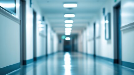 Fototapeta premium Long hospital corridor, clean and bright.