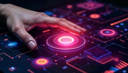 Obraz premium Hand touching the backlit interactive interface