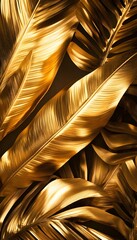 Golden Tropical Leaves With Metallic Shimmering Finish Appear Bold