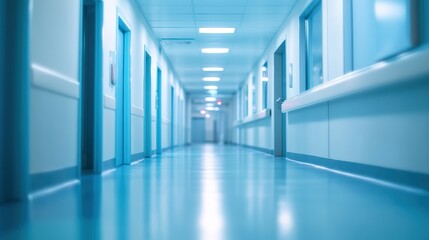 Fototapeta premium Empty hospital corridor, sterile and calm.