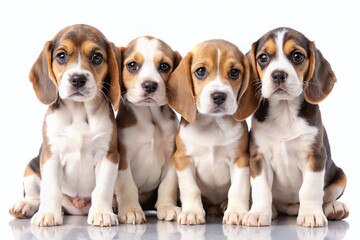 Adorable Beagle Puppies Posing on Pure White Background - Studio Shot