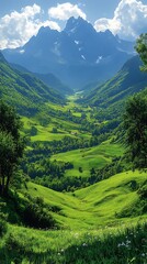 Fototapeta premium Breathtaking lush green mountain valley high resolution hd image