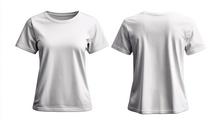 Fototapeta premium Front and back view of a white short-sleeved shirt on a white background for mockup purposes. 