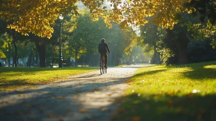 Obraz premium Autumn park ride, sunlit path