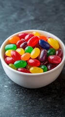 Colorful jelly beans in a bowl highlight a festive treat for gatherings or celebrations
