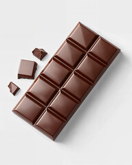 Obraz premium Smooth dark chocolate bar with pieces broken off on a light background