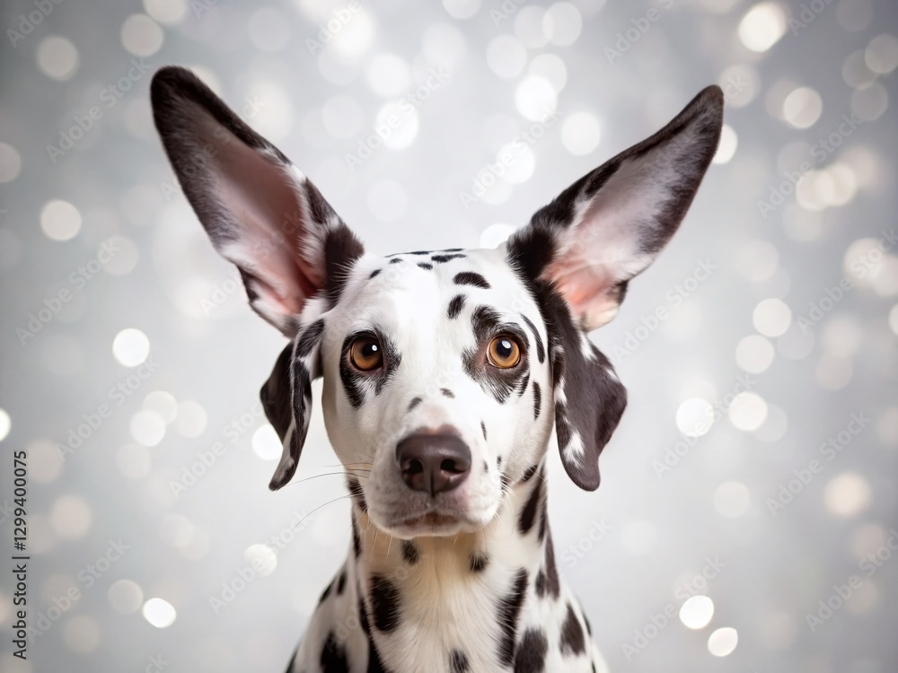 Poster adorable dalmatian rabbit portrait with bokeh background - studio shot