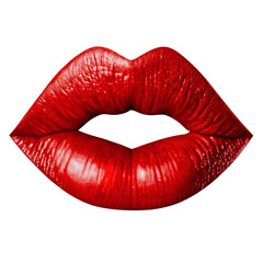 Bright red lipstick kiss mark isolated on transparent background
