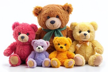 Fototapeta premium Adorable Family of Teddy Bears on White Background - Perfect for Children's Products