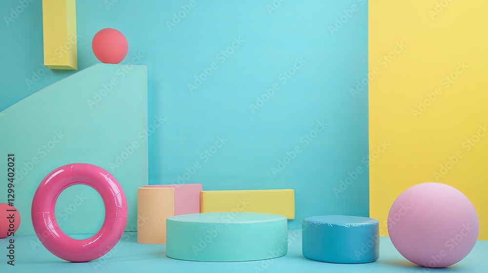 Aufkleber pastel color background abstract geometric shapes modern design product display minimalist scene stu