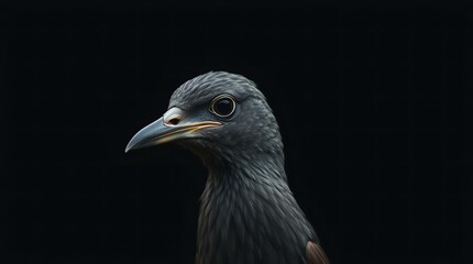 Obraz premium Dark Avian Portrait: A Striking Close-up of a Mysterious Bird Against a Pitch Black Background