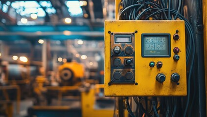 Yellow Control Panel in Industrial Factory Setting