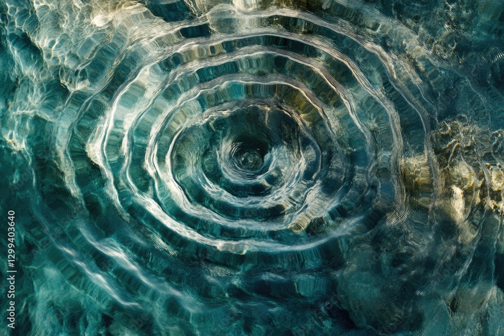 Poster concentric ripples on teal water, creating a mesmerizing abstract pattern of nature's artistry.
