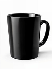 Black ceramic mug resting on a surface with a simple design, perfect for hot beverages and modern aesthetics