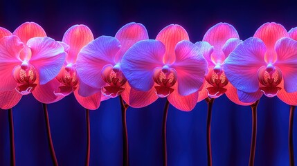 Phalaenopsis orchids in a row, glowing in a colorful ambiance, for decoration © mlangsen