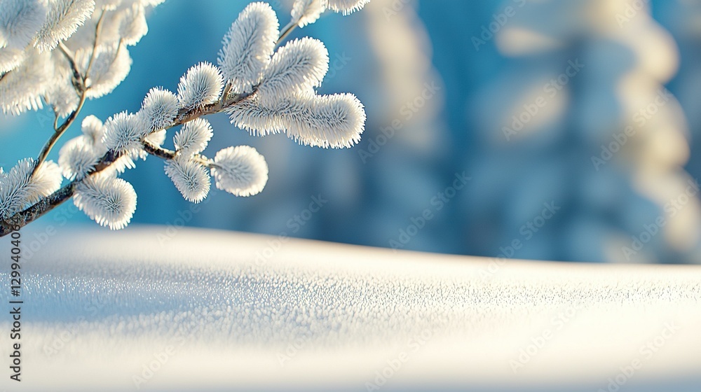 Aufkleber a tree in front of snow-covered trees and a blue sky with snow on its branches
