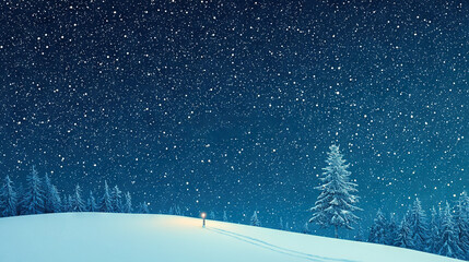 Fototapeta premium A lonely tree stands tall amidst the white winter landscape under a single piercing moonlight