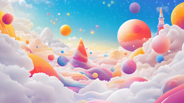 Magic imaginary world full with color and happiness. generative ai. Dream - Clouds. Illustration