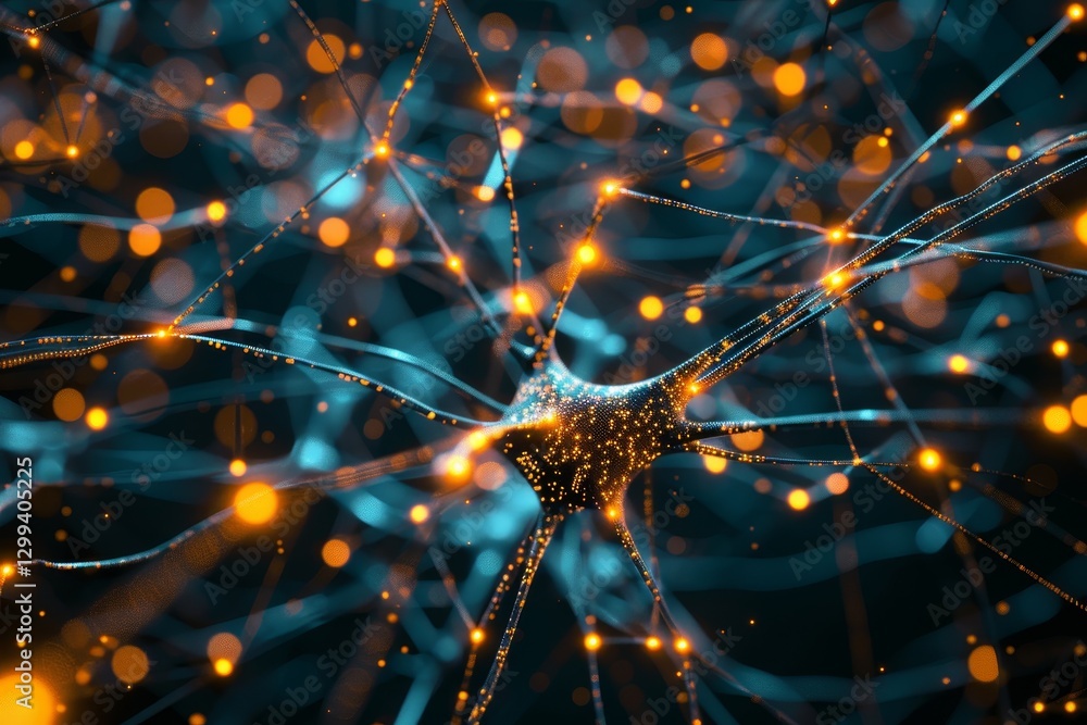 Poster a digital illustration of a neural network, highlighting the interconnectedness and complexity of ma