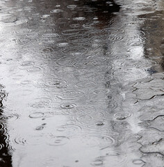 Rain in the city on the cobblestones