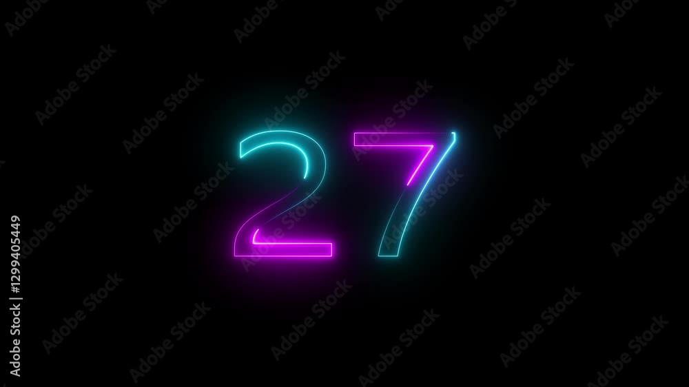 Wall mural abstract glowing neon text 27 number countdown icon.neon number 27 with alpha channel,
