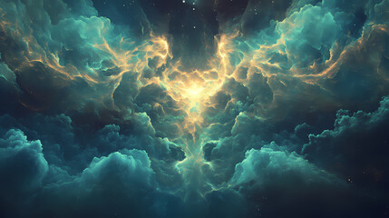 Fototapeta premium Organic glowing fractal energy expanding outward through a liminal space symbolizing the dream of reality. Dream - Clouds. Illustration