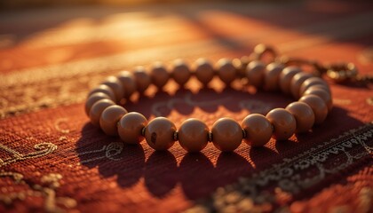 Beaded bracelet in sunset light on a patterned cloth