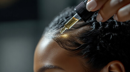 Close up of scalp care serum application for healthy hair routine