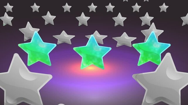 A bright star illuminates other stars with its light. A leader in the crowd. Beautiful 3D animation. Motivation for success.