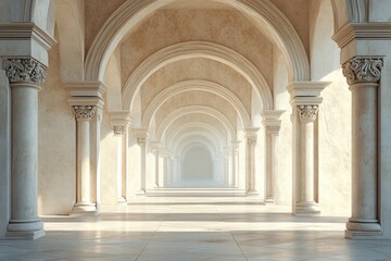 Sunlit Classical Colonnade: A Serene Perspective of Ancient Architecture