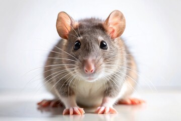 Adorable Pet Rat Portrait: Isolated White Background Stock Photo