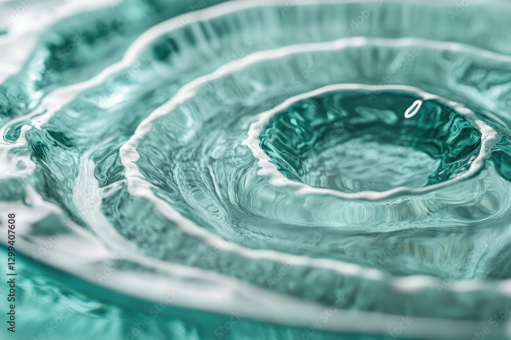 Poster close-up of concentric ripples in teal water, creating a mesmerizing abstract pattern.