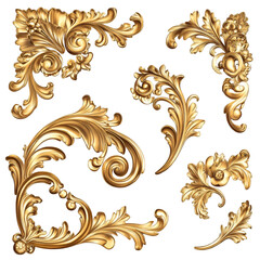 Golden Baroque Ornament Collection Luxurious Rococo Design Elements Elegant Floral Details