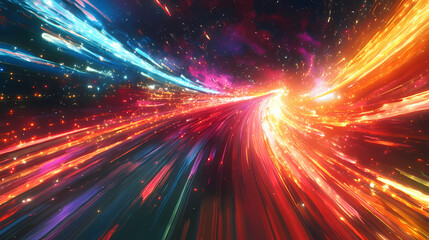 A vibrant depiction of colorful light trails representing speed and movement in a futuristic setting. Dream - Clouds. Illustration