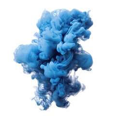 Floating blue ink swirl in water isolated on white transparent background