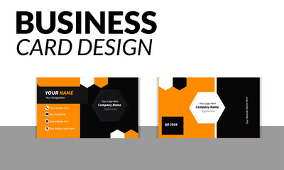 Double-Side, Modern And Creative with Geometric Shapes And orange and black colour Business card Template Design 