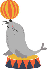 Circus seal animal, Circus isolated element, vector cartoon style, kids illustration