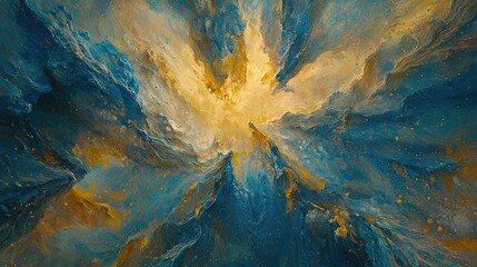 Naklejka premium Abstract cosmic explosion, vibrant blue and gold nebula, stellar energy, background for design