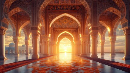 Fototapeta premium Sunset Palace: Ornate Arches and Golden Hour