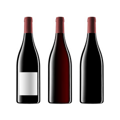 Red wine bottle on white background. isolated, blind label